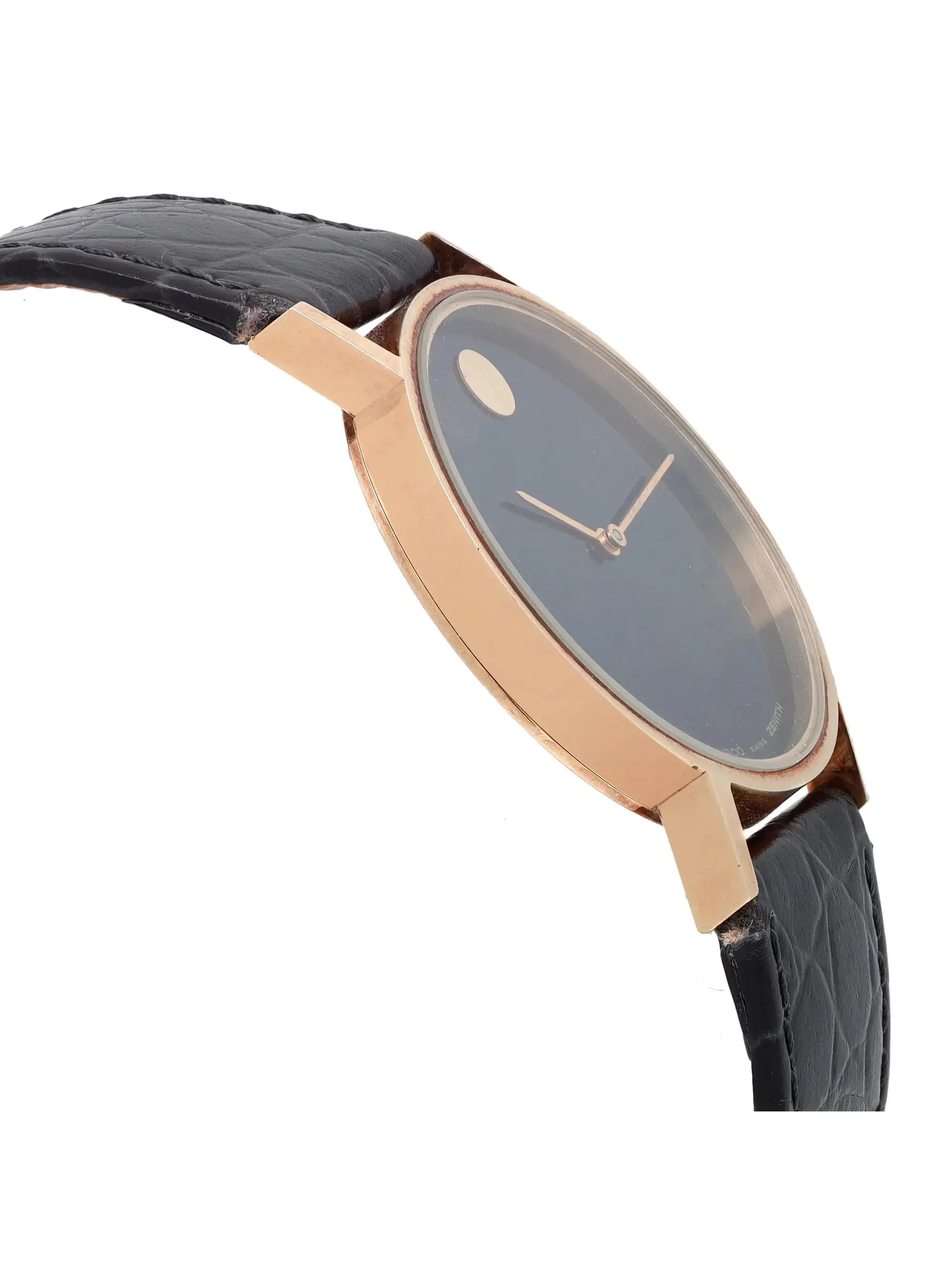 Movado Museum 33mm 14K Yellow Gold Black Dial Zenith Hand Wind Vintage Watch