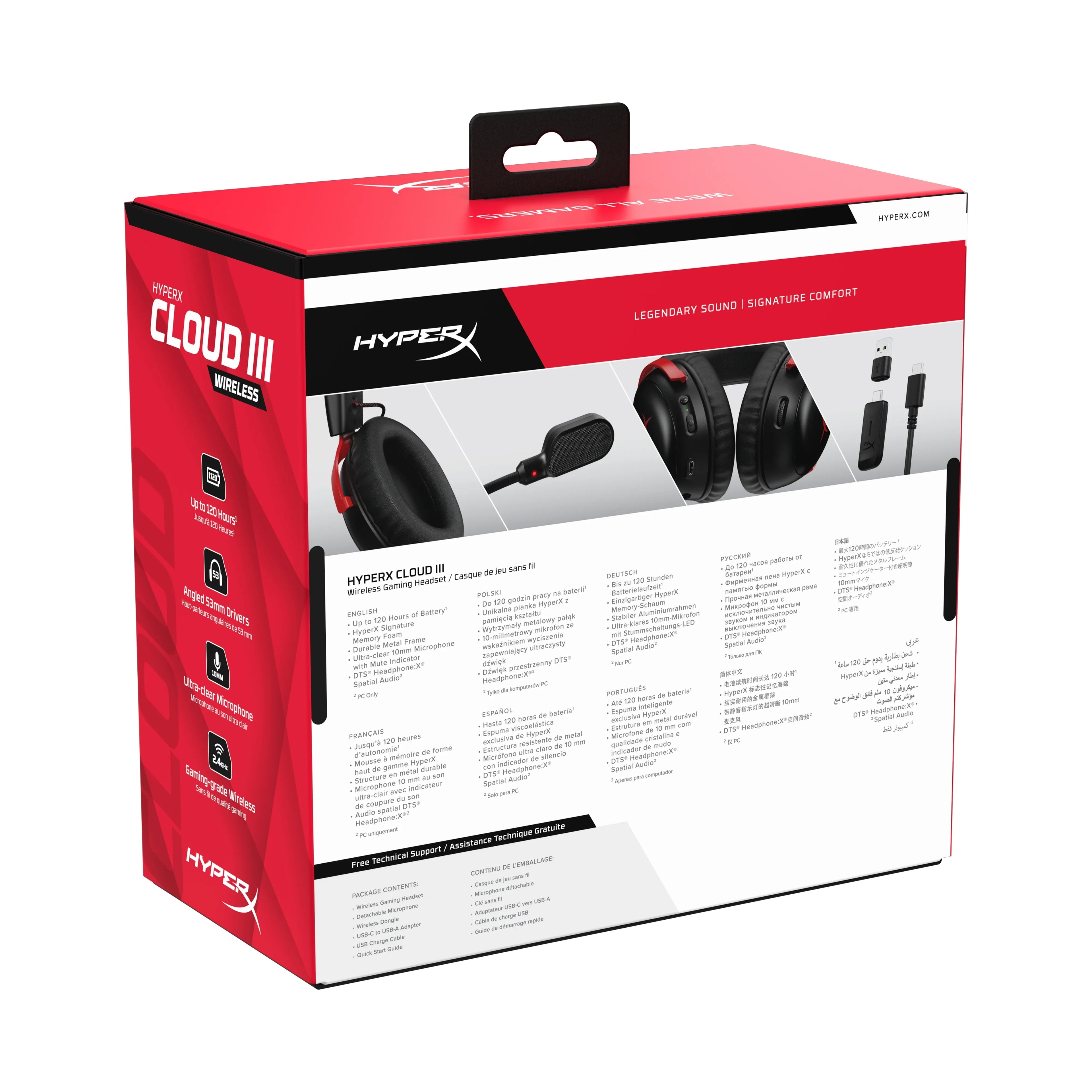 HyperX Cloud III Wireless – Gaming headset for PC, PS5, PS4, up to 120-hour Battery, 2.4GHz Wireless, 53mm angled drivers, Memory foam, Durable Frame, 10mm microphone – Black/Red
