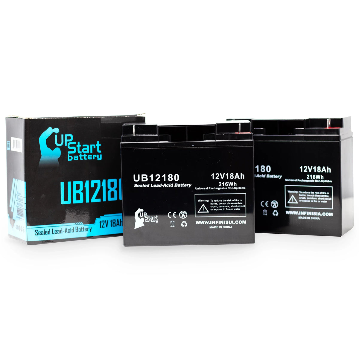 2x Pack - Compatible GS / Portalac PX12180 Battery - Replacement UB12180 Universal Sealed Lead Acid Battery (12V, 18Ah, 18000mAh, T4 Terminal, AGM, SLA)