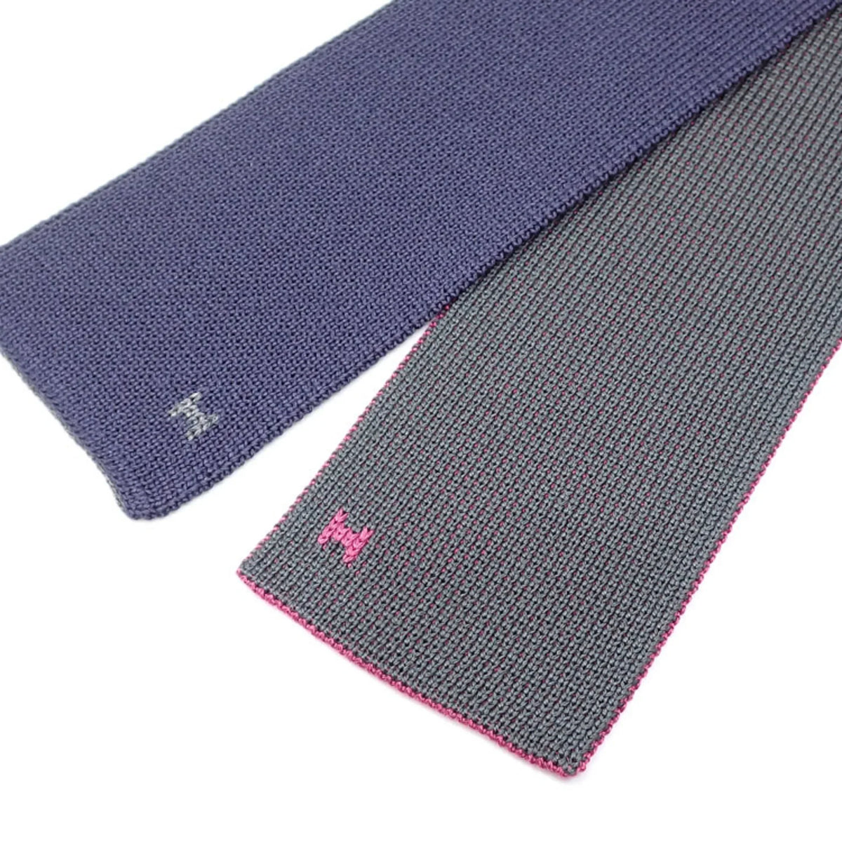 Pre-Owned Hermes Necktie Men's Square End Silk Pink Gray Navy Reversible 042017 (Good)