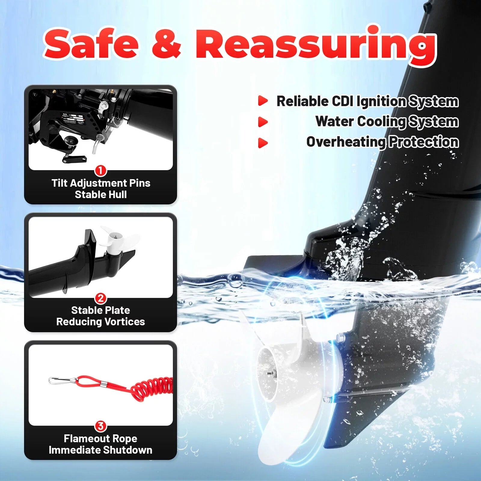 CNCEST Outboard Motor 6 Hp 2-Stroke Inflatable Fishing Boat Motor Engine Water Cooling System
