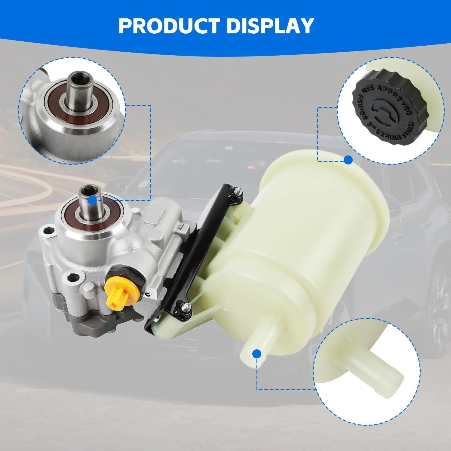 PANGOLIN Power Steering Pump with Reservoir Compatible with 2003-2010 Dodge Ram 2500 3500, 2008-2009 Ram 4500 5500 Replacement Part OE 96-1008R, 961008R