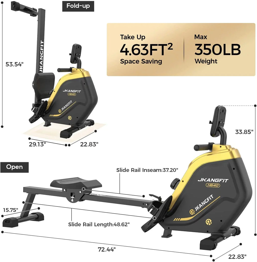 pooboo Folding Rowing Machine - Rowing Machines for Home Use Indoor Magnetic Rower for Full Body with 16 Levels Resistance LCD Monitor Device Holder
