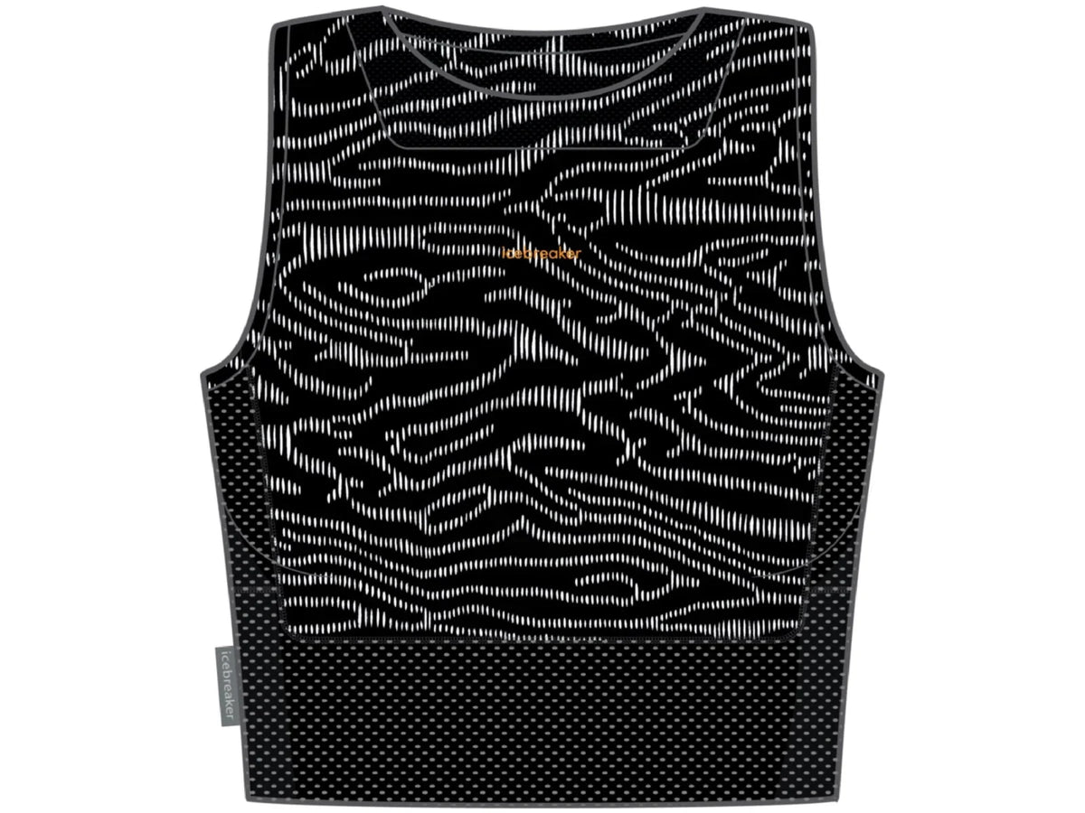 Icebreaker 125 ZoneKnit Cropped Bra-Tank Topo Lines - Women's, Black/Snow/Aop, M