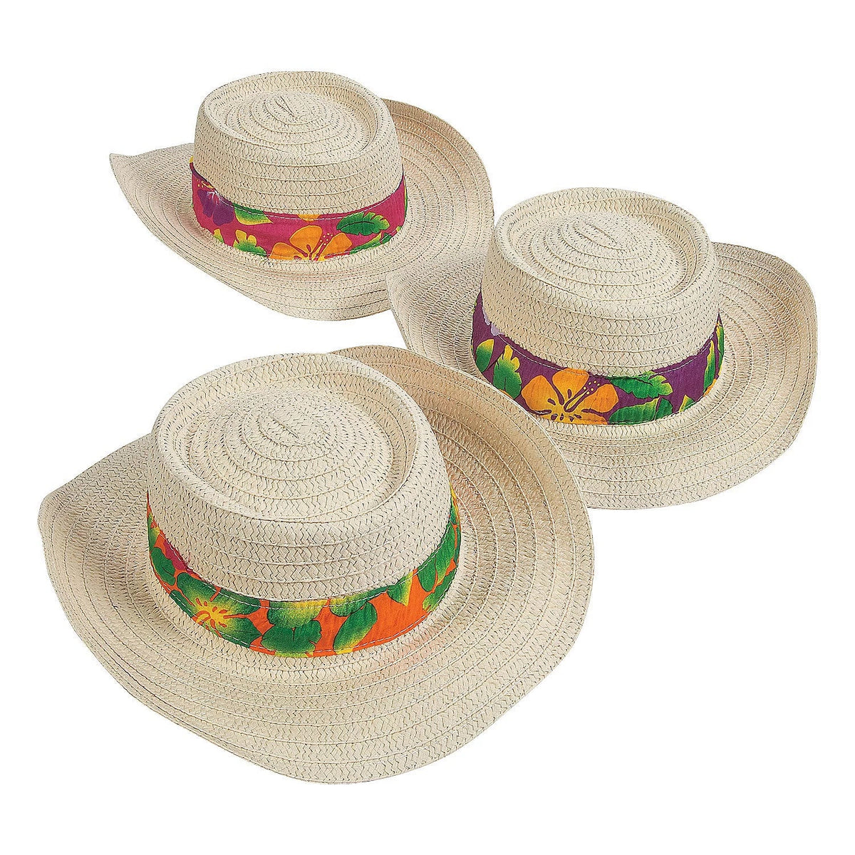 Beach Hat W/Hibiscus Print Band - Party Wear - 12 Pieces