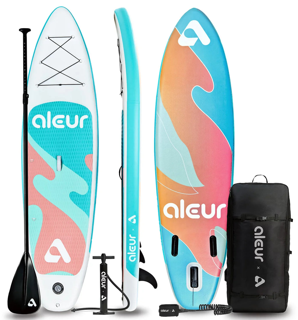 Aleur Explorer Inflatable Stand Up Paddle Board Package W Premium SUP Accessories & Backpack, Non-Slip Deck, Leash, Paddle and Hand Pump