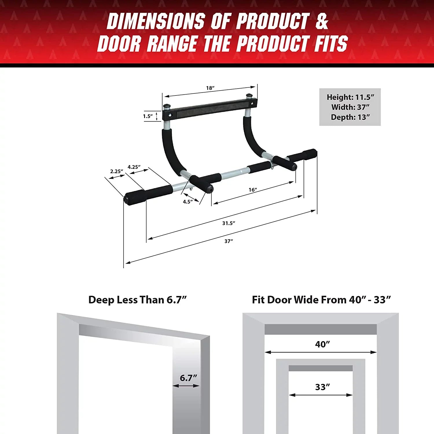 Delaman Iron Gym Pull Up Bars - Total Upper Body Workout Bar for Doorway, Adjustable Width Locking, No Screws Portable Door Frame Horizontal Chin-up Bar, Fitness Exercise & Training Equipment for Home