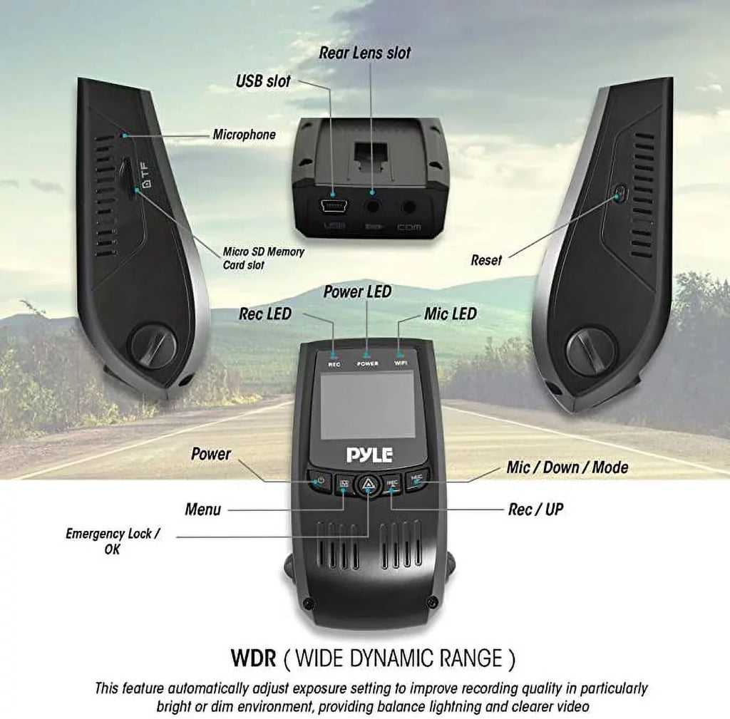 Pyle Dash Cam Rearview DVR Monitor 1.5” Digital Screen Rear View Dual Camera Video Recording System