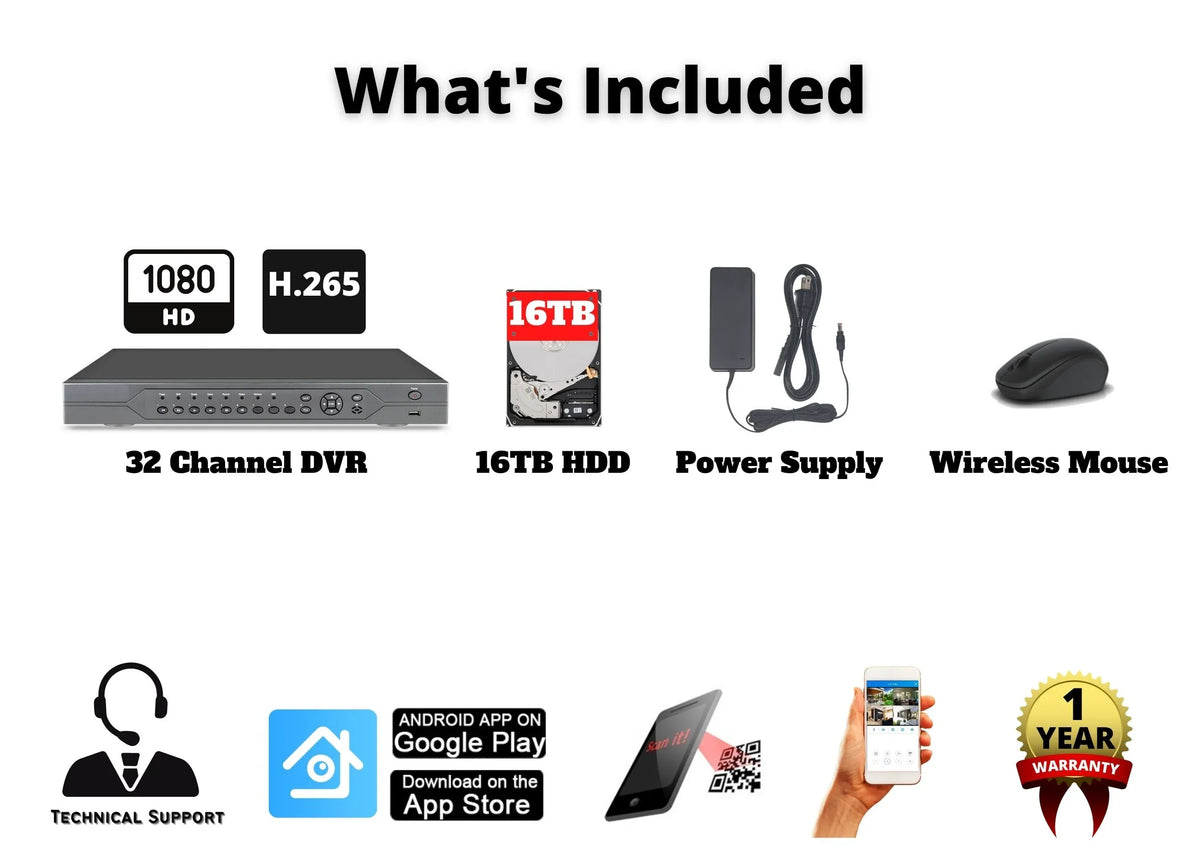 Evertech 32 Channel 1080p AHD TVI CVI and Analog Security Surveillance DVR Recorder with 16TB HDD