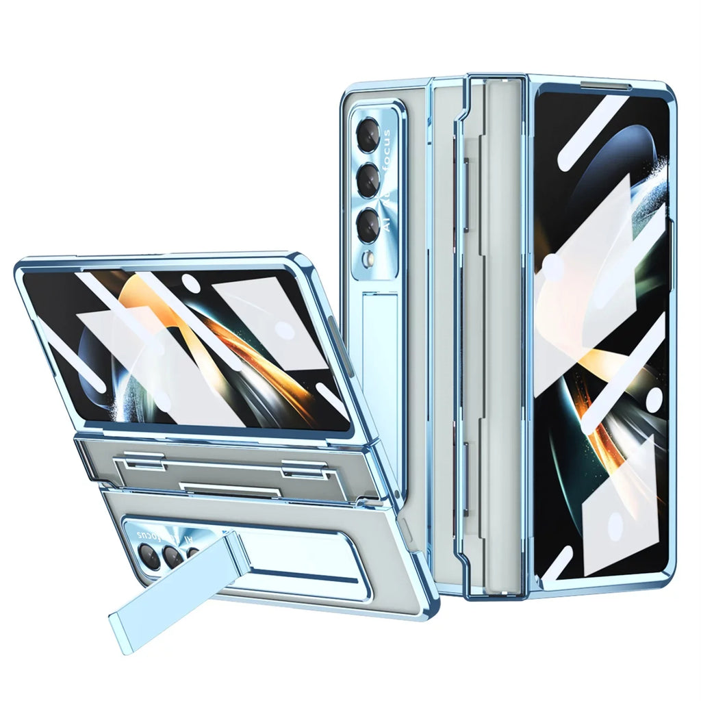 TECH CIRCLE Galaxy Z Fold 3 Case, Ultra-Thin Luxury Perfect Clear Plating Hard PC Crystal Transparent Kickstand Cover Anti-Scratch Shockproof Protection Case for Samsung Galaxy Z Fold 3 5G, Blue