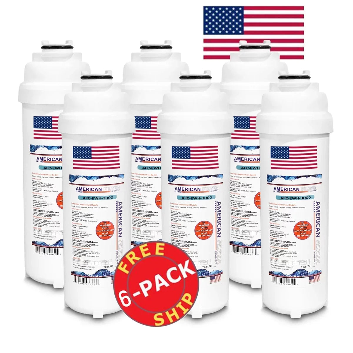 AFC Brand , Water Filters , Model # AFC-EWH-3000 , Compatible with WaterSentry® LZSTLG8WSLK - 6 Pack - Made in U.S.A.
