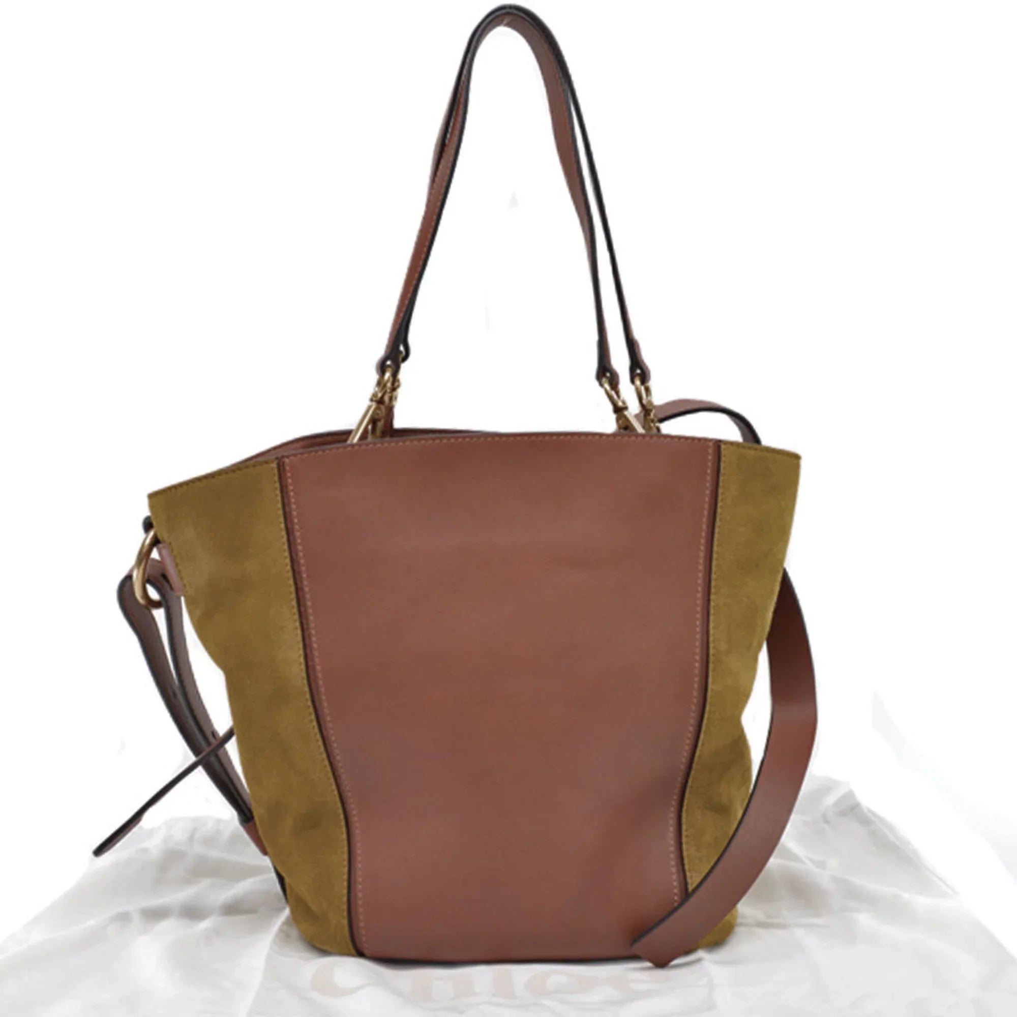Pre-Owned Chloé Chloe Bag Brown Khaki Gold Leather Suede Shoulder 2Way Ladies (Good)