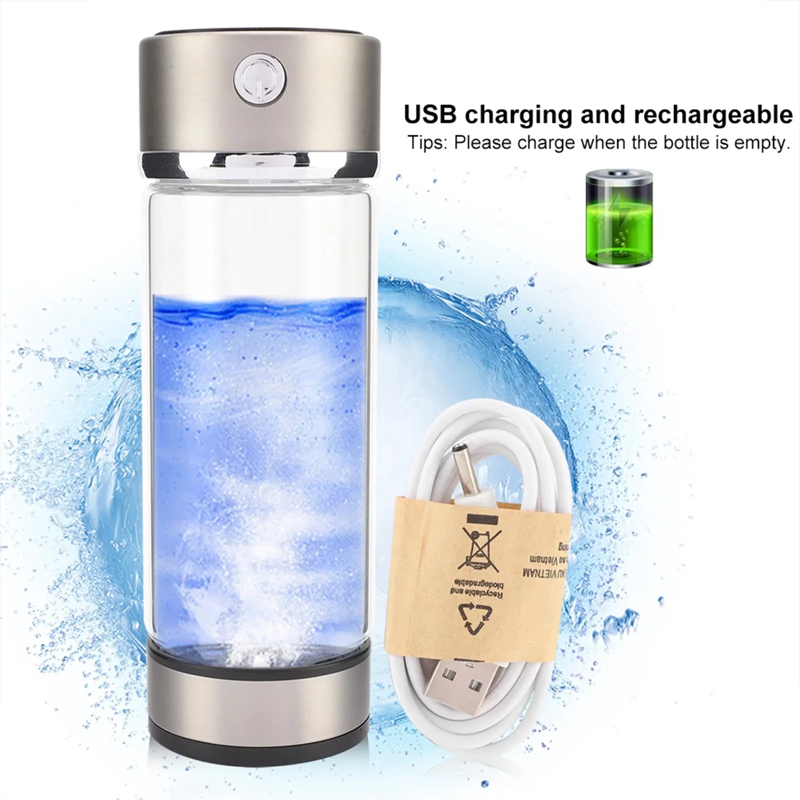 Portable Healthy Hydrogen Rich Water Maker Lonized Water Generator Bottle Lonizer Anti-Aging Antioxidant USB Rechargeable Water Filter Purifier Keep Body Hydrated