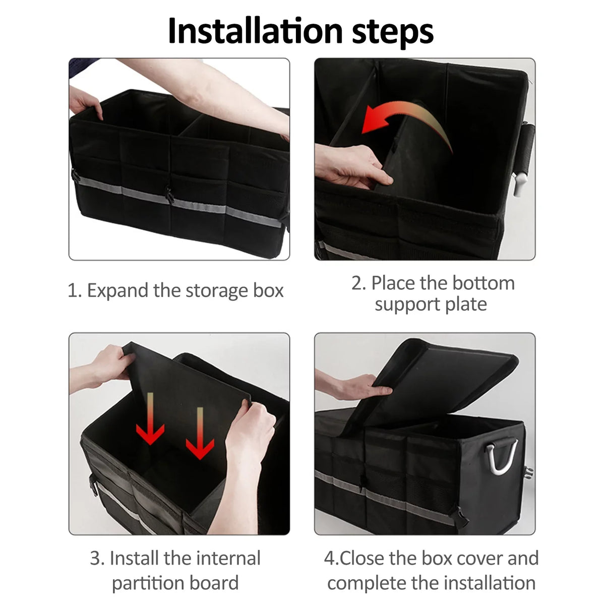 Apexeon Car Trunk Organizer, Automotive Cargo Organizer, Oxford Cloth Folding Storage Box, Reflective Strip, 28L Capacity