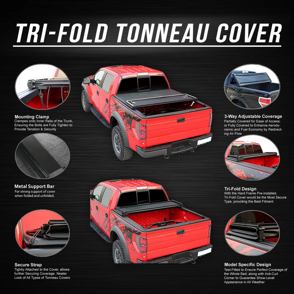 DNA Motoring TTC-TRISOFT-008 For 1993 to 2004 Ford Ranger 6 Ft Short Bed Flareside Tri-Fold Soft Top Tonneau Cover 94 95 96 97 98 99 00 01 02 03