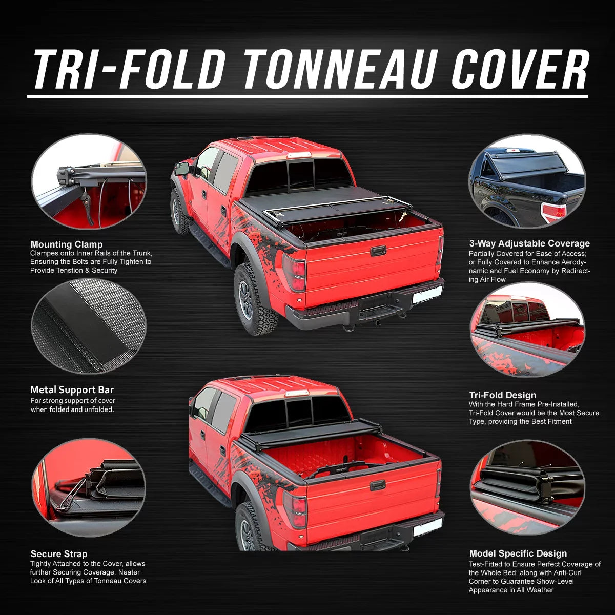 DNA Motoring TTC-TRISOFT-008 For 1993 to 2004 Ford Ranger 6 Ft Short Bed Flareside Tri-Fold Soft Top Tonneau Cover 94 95 96 97 98 99 00 01 02 03