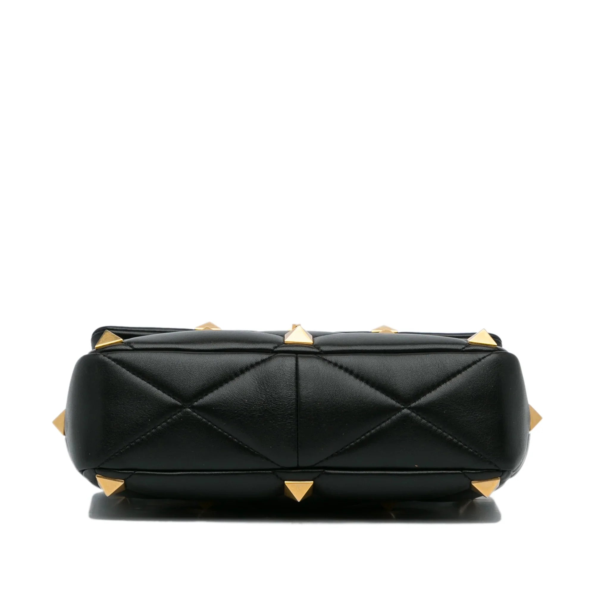 Pre-Owned Authenticated Valentino Medium Roman Stud Satchel Calf Leather Black Unisex (Good)