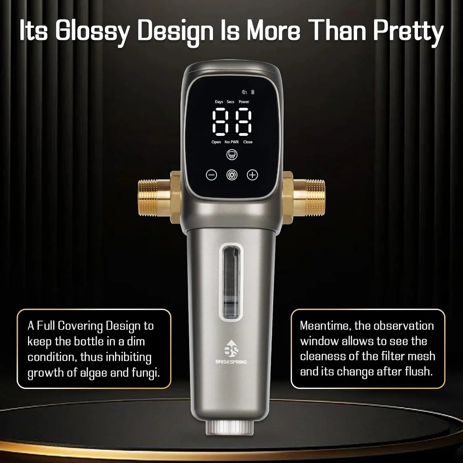 OUWI's King Model Spin Down Sediment Filter, Touch-Screen Automatic Flushing and Drainage, 360°Rotatable Head, 40 Micron Reusable Whole House Water Filter System, 1" MNPT + 3/4" FNPT Connector