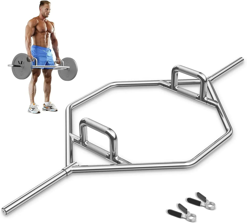Olympic Hex Bar, Folding Trap Bar 56" Chrome Finish Hex Weight Lifting Bar Deadlift Bar With Two-Handle, For Squats, Deadlifts, Shrugs Power Pulls, 800Lbs Weight Capacity