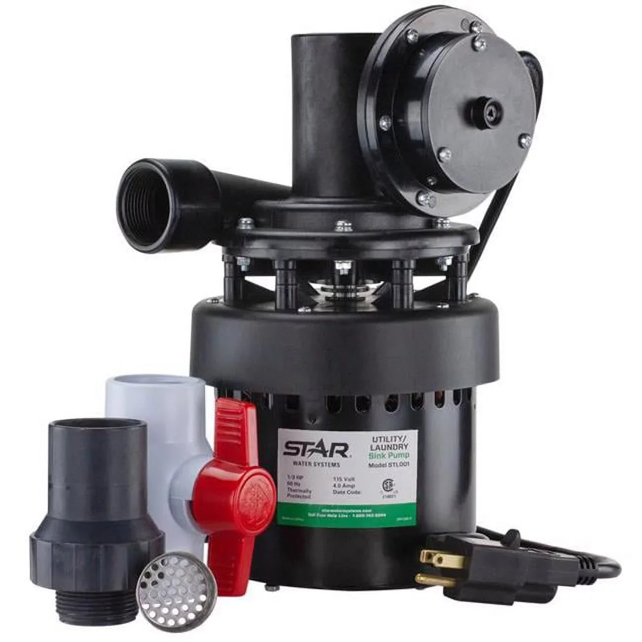 8 ft. Star Water Systems 0.3 HP 1320 GPH Thermoplastic Diaphragm Switch Top AC Sink Pump System