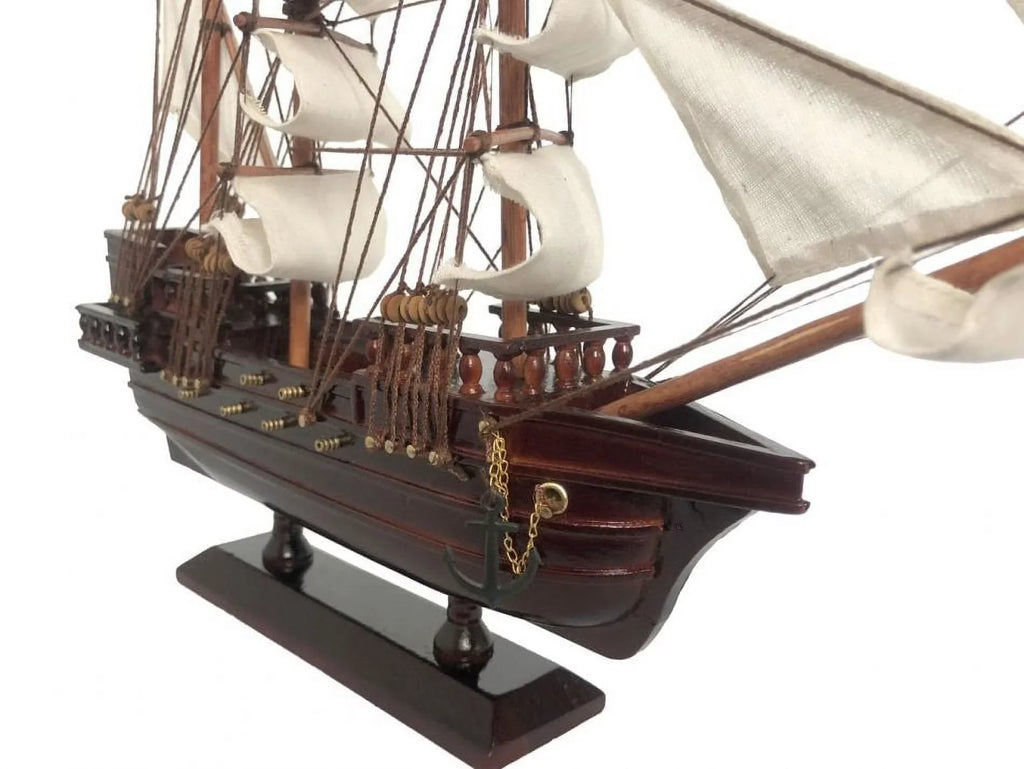 Handcrafted Model Ships  20 in. Wooden Captain Hooks Jolly Roger White Sails Pirate Ship Model from Peter Pan