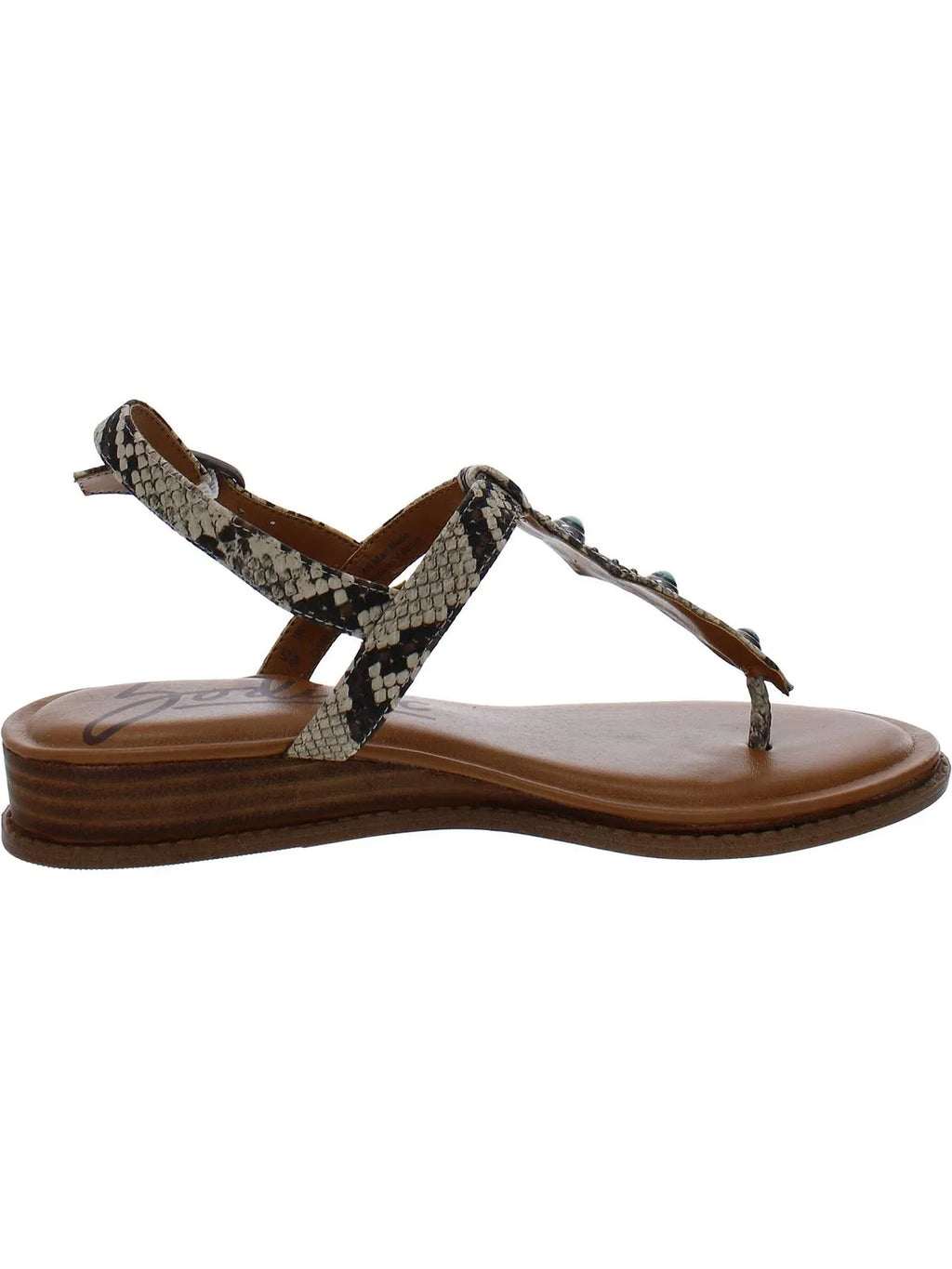 Zodiac Womens Giselle Snake Print Beaded T-Strap Sandals