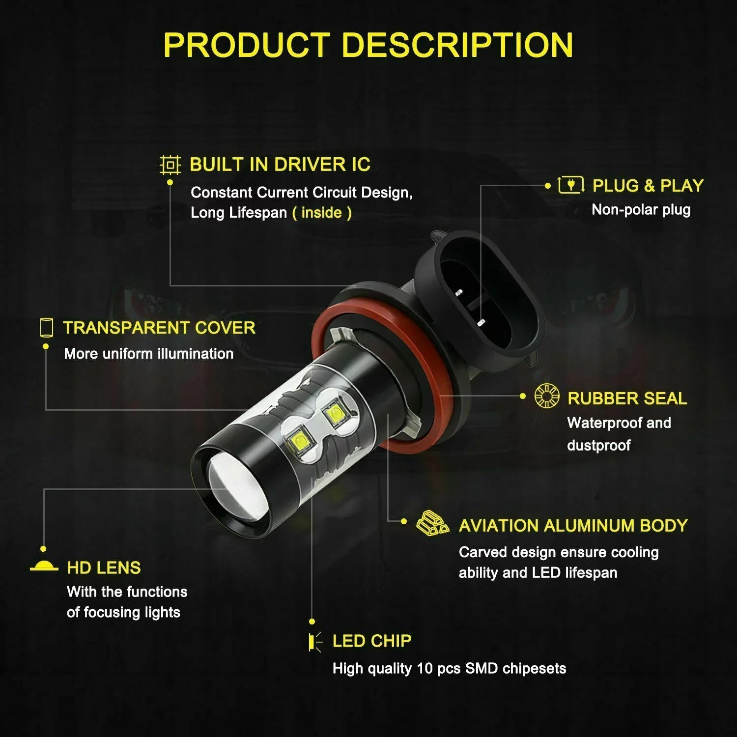 SKN D4S HID Headlight Bulbs for Mazda CX-5 2018 H11 H8 Led Fog Lights 4pcs