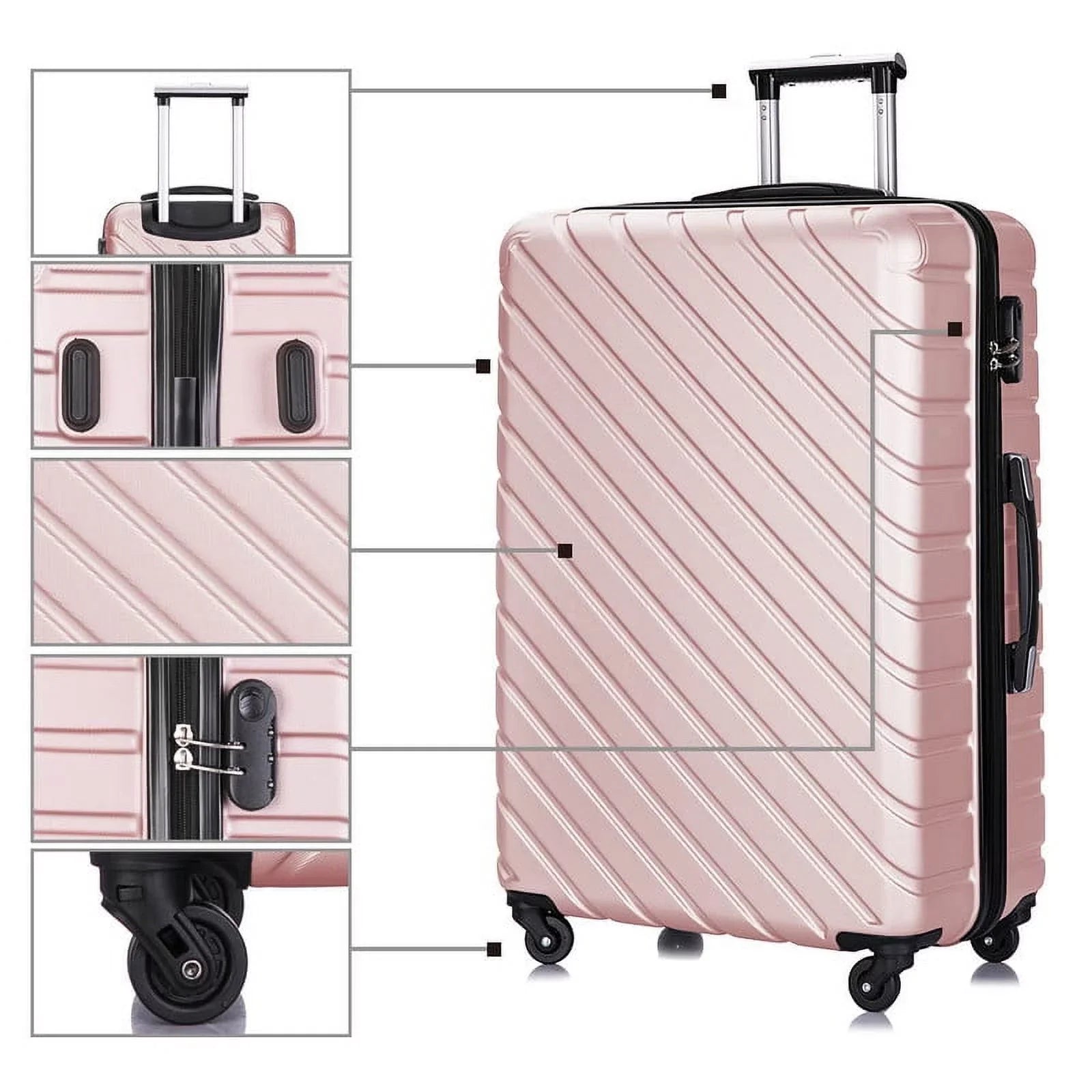 4 Piece Hardshell Luggage Sets,Travel Suitcase,Carry On Luggage with Spinner Wheels Free Cover&Hanger Inside rose gold