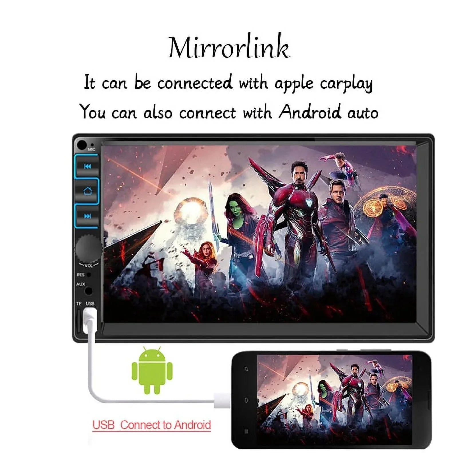 Car Radio 7'' 2 Din Stereo Receiver Bluetooth, Microphone, Mirror Link, Display, GPS, Touch Screen Support Apple Carplay , Android Auto