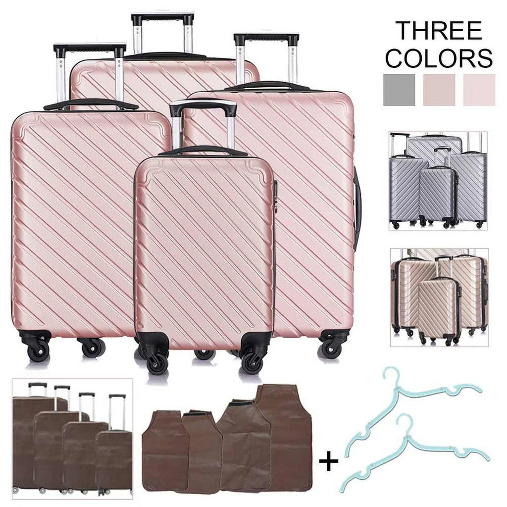 4 Piece Hardshell Luggage Sets,Travel Suitcase,Carry On Luggage with Spinner Wheels Free Cover&Hanger Inside rose gold